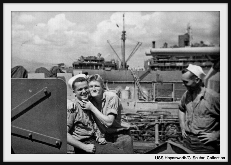 Mugging in port: Tom Scott FC3c, James Creedon FC2c, and unknown Mugging in port: Tom Scott FC3c, James Creedon FC2c, and unknown